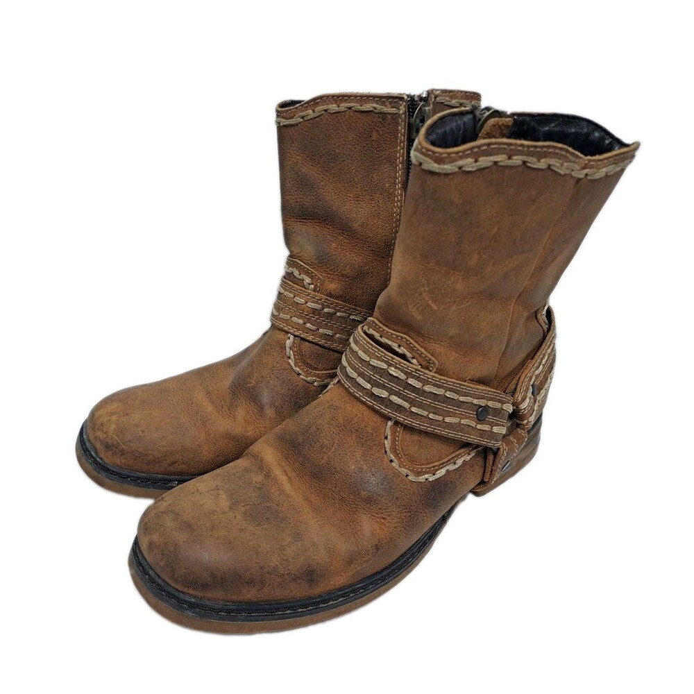 Bed Stu Men's 10 Revolution Distressed Leather Boots Whipstitch Side Zip Zipper